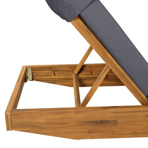 English Elm Boat-shape Acacia Wood Outdoor Chaise Lounge Slatted Teak Finish Poolside Recliner Dark Grey,Teak N770P380117T_N770P285267G