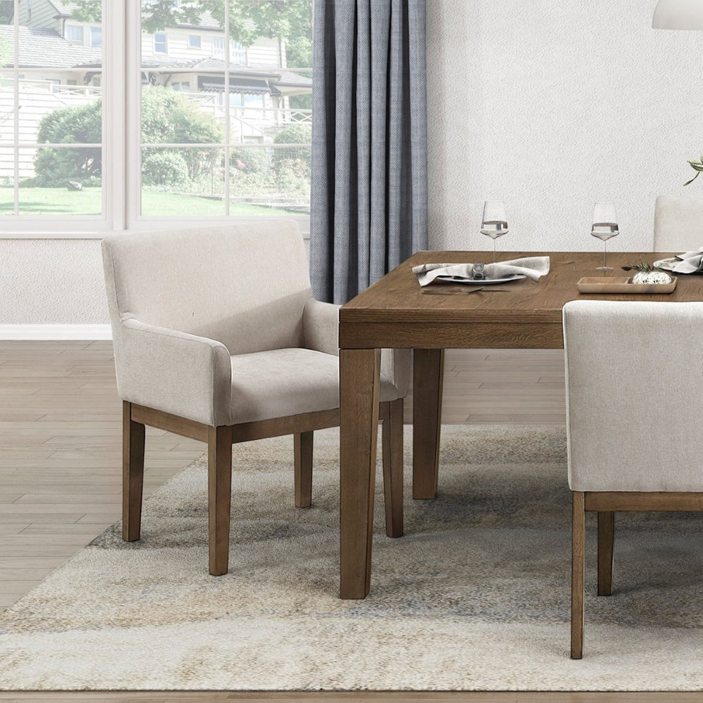 English Elm Brown French Oak Veneer 7 Piece Dining Set Upholstered Chairs Expandable Leaf B011S02334