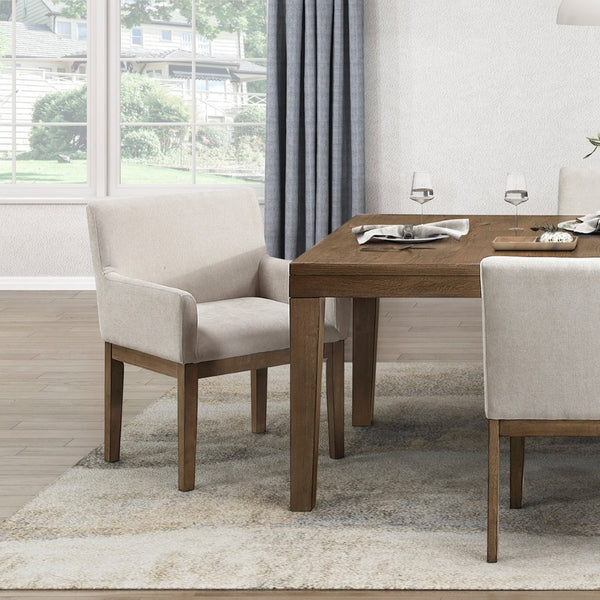 English Elm Brown French Oak Veneer 7 Piece Dining Set Upholstered Chairs Expandable Leaf B011S02334