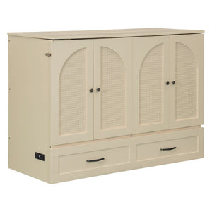 English Elm Full Size Murphy Bed Rattan Cabinet with Storage Drawers and Gold Hardware Gold N708S00009G