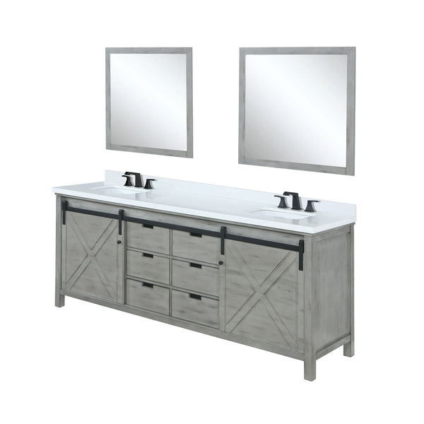 English Elm Ash Grey Double Bath Vanity 80" W x 22" D with Cultured Marble Top, Matte Black Faucets & 30" Mirrors B2731S01121