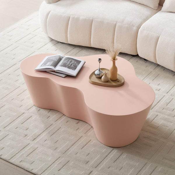 English Elm 50 Inch Sculptural Fiberglass Coffee Table Ready to Use Focal Point for Modern Living Rooms Pink W876P452392