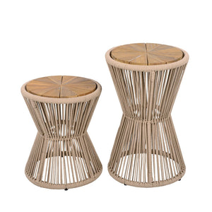 English Elm Scott Living Nara Outdoor Acacia Wood Side Tables with Woven Rope Iron Frame Set Beige,Light Teak N770PS2354692L