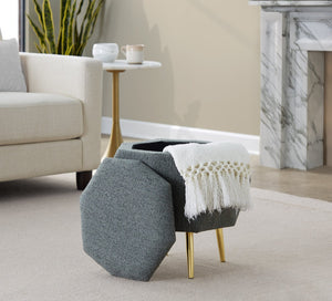 English Elm Ottoman Upholstered Storage Footrest with Metallic Legs for Living Room Bedroom Gold,Green B202P471507