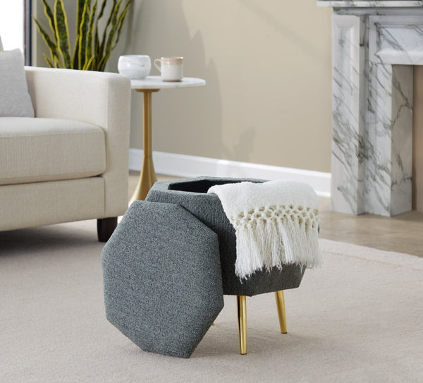 English Elm Ottoman Upholstered Storage Footrest with Metallic Legs for Living Room Bedroom Gold,Green B202P471507