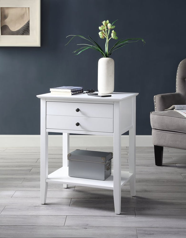 English Elm Grardor White Finish Accent Table with USB Dock, Drawer & Open Shelf, Wooden Top, Modern Design B2726P287567