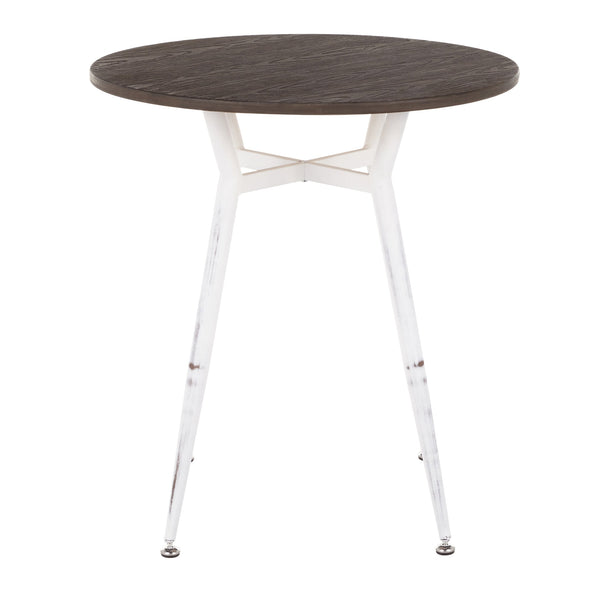 English Elm Clara Industrial Round Dinette Table — Vintage White Metal Legs & Espresso Bamboo Top, Seats 4, Distressed Chic (31" H) B202P223324