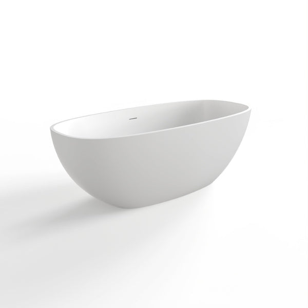 English Elm 66.9 Inch Stone Resin Freestanding Soaking Tub Matte White Spa Bath for Modern Homes W1613P172623