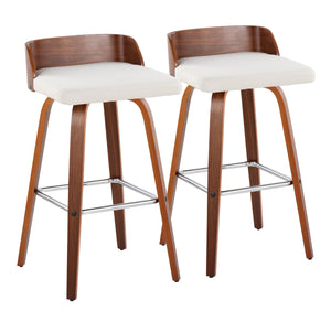 English Elm Maya 30" Mid-Century Modern Barstool Set Of 2 - Walnut Wood, Cream Fabric, Chrome Footrest, Swivel B202S00626