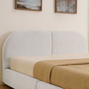 English Elm Queen Platform Bed Curved Headboard Circle Yarn Fabric with Four Wheeled Storage Drawers Beige W487S00481