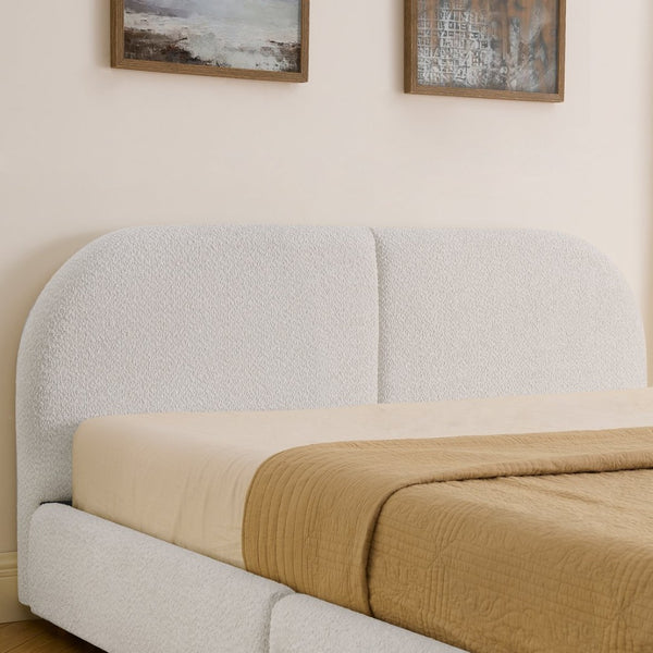 English Elm Queen Platform Bed Curved Headboard Circle Yarn Fabric with Four Wheeled Storage Drawers Beige W487S00481