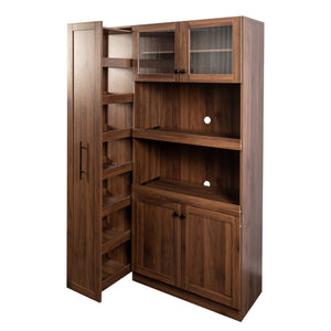 English Elm Kitchen pull-out pantry cabinet with 7-tier expandable shelves, smooth-glide organizers, farmhouse white storage solution for kitchen and dining rooms Walnut W331S00182