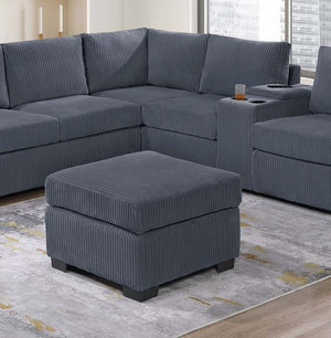 English Elm Modern Fur-Like Corduroy Sectional Sofa Set with USB Console, Ottoman & Plush Pillows for 5 Guests Dark Gray 12 L x 23 W x 33 H B011S01750
