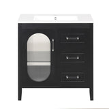 English Elm 30" Bathroom Vanity With Sink, Bathroom Vanity Cabinet With Two Drawers and Door, Adjustable Shelf, Solid Wood and Mdf, Black