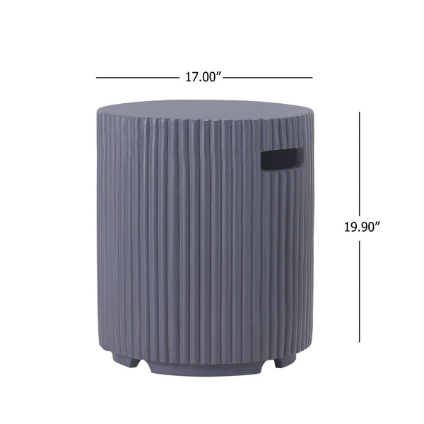 English Elm 17x19.9 Mgo Concrete Propane Tank Cover Outdoor Side Table with Metal Base Gray N772P409042G