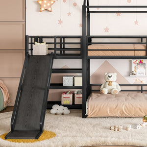 English Elm Twin House Bunk Bed with Slide Storage Stairs and Safety Rails for Kids Rooms W1580S00648
