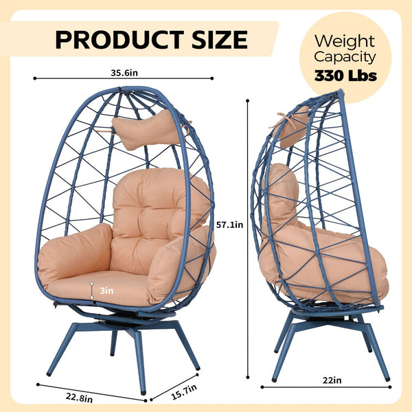English Elm Oversized Swivel Rattan Egg Chair with Plush Cushions for Patio or Living Room T5880P501006