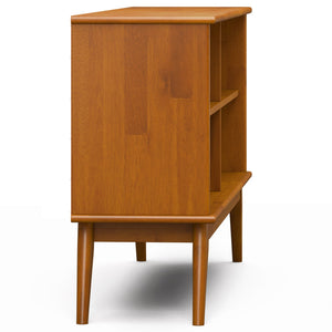 English Elm Draper Teak Low Bookcase – Solid Rubberwood, 4 Open Shelves, Mid-Century Tapered Legs, Anti-Tip B136P238603