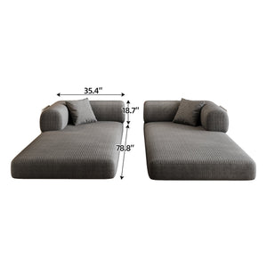 English Elm 78.8" Compression Sofa Convertible Floor Bed with Corduroy Fabric, No-Assembly Modular Futon, Supportive Backrest and Armrests Grey W2824P373437