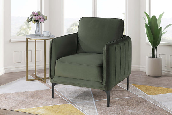 English Elm Beautiful Velvet Accent Chair with Vertical Channel Tufting, Plush Upholstery and L-Shaped Metal Legs Dark Green 31 L x 34 W x 21 H B011P369872