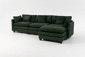 English Elm Modern Chenille Sectional Sofa with Ottoman Modular Layout for Spacious Living Rooms Antique Green W2530S00019