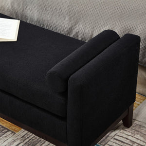 English Elm Large Boucle Upholstered Window Bench with Armrests and Throw Pillows for Entryway Black W2186P454318