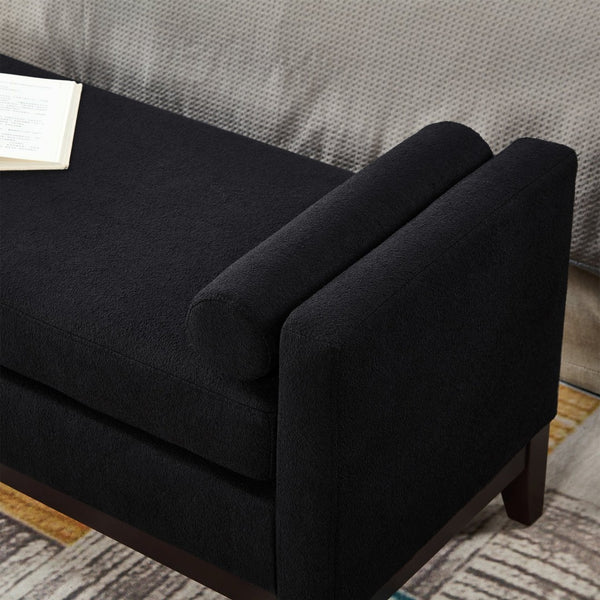 English Elm Large Boucle Upholstered Window Bench with Armrests and Throw Pillows for Entryway Black W2186P454318