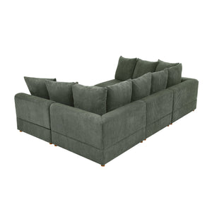 English Elm Haven Modular Corduroy Sectional Sofa — 6-Piece Low-Profile Design, Cozy Upholstery & Durable Support Green B343S00003