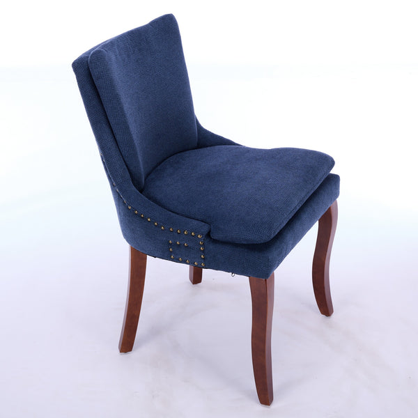 English Elm Modern Dining Chairs Set of 2 with Double-Layer Cushioned Chenille Upholstery, Curved Solid Wood Legs Blue W1143P207918