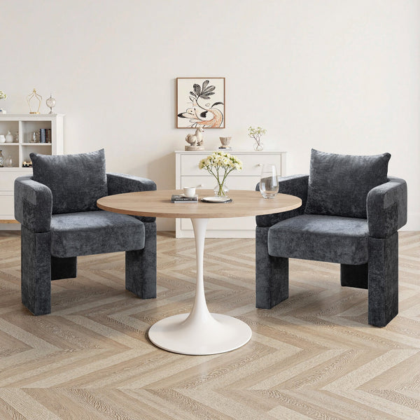 English Elm Modern Chenille 3-Leg Dining Chair with Ergonomic Arms and Removable Pillow, Supportive Comfy Accent Seating for Small Spaces Grey 31.5 L x 27.76 W x 15.16 H W1716P280599