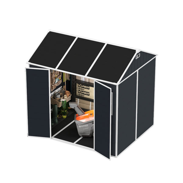 English Elm 8*7ft Outdoor Resin Storage Shed with Double Door Windows and Uv Resistant Floor W1598S00028