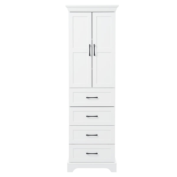 English Elm 71.6" Free-Standing Bathroom Vanity with Soft-Close Doors, 3 Drawers, Adjustable Shelves, White Finish N729P335599K