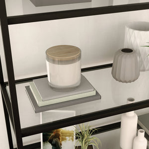 English Elm Bookcase, Sleek Black Engineered Wood With Glass Shelves - Modern Storage Solution For Any Space B356P402777