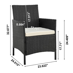 English Elm Imperia 3-Piece Conversation Set with Removable Washable Cushions, Tempered Glass End Table, Weatherproof Rattan Frame Black+Cream B365P398243