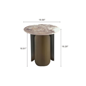 English Elm Monica Sintered Stone End Table with Bronze Gold Stainless Steel Base, 19.7" Round Top, Modern Elegance B365S00101