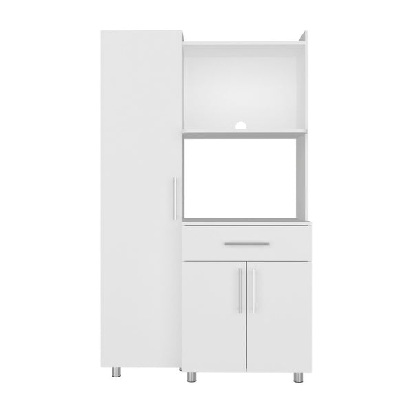 English Elm Lehr Tall White Pantry Cabinet with Six Doors One Drawer and Vertical Kitchen Storage B097S00252
