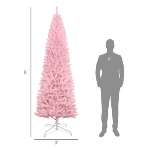 English Elm Homcom 8' Tall Slim Pink Douglas Fir Christmas Tree With 1168 Realistic Tips - Perfect For Small Spaces! W2225P249615