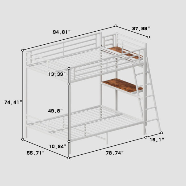 English Elm Black Full Size Loft Bed with Desk Led Lighting Charging Station and Storage Stairs White W1671S00012