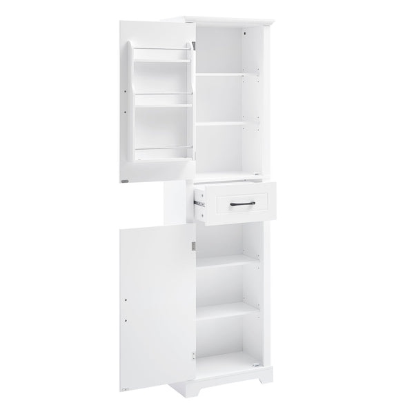 English Elm Tall Bathroom Storage Cabinet with Slim Profile, Adjustable Shelves, Anti-Tip Safety & Painted MDF Finish White N725P246463K