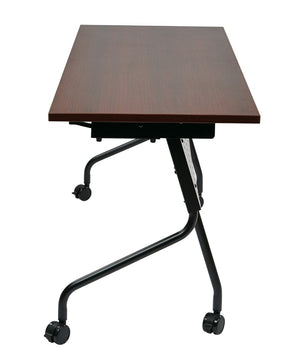 OSP Home Furnishings 5' Flip Top Nesting Training Table with Locking Casters for Classrooms and Offices Mahogany Black 84225BM