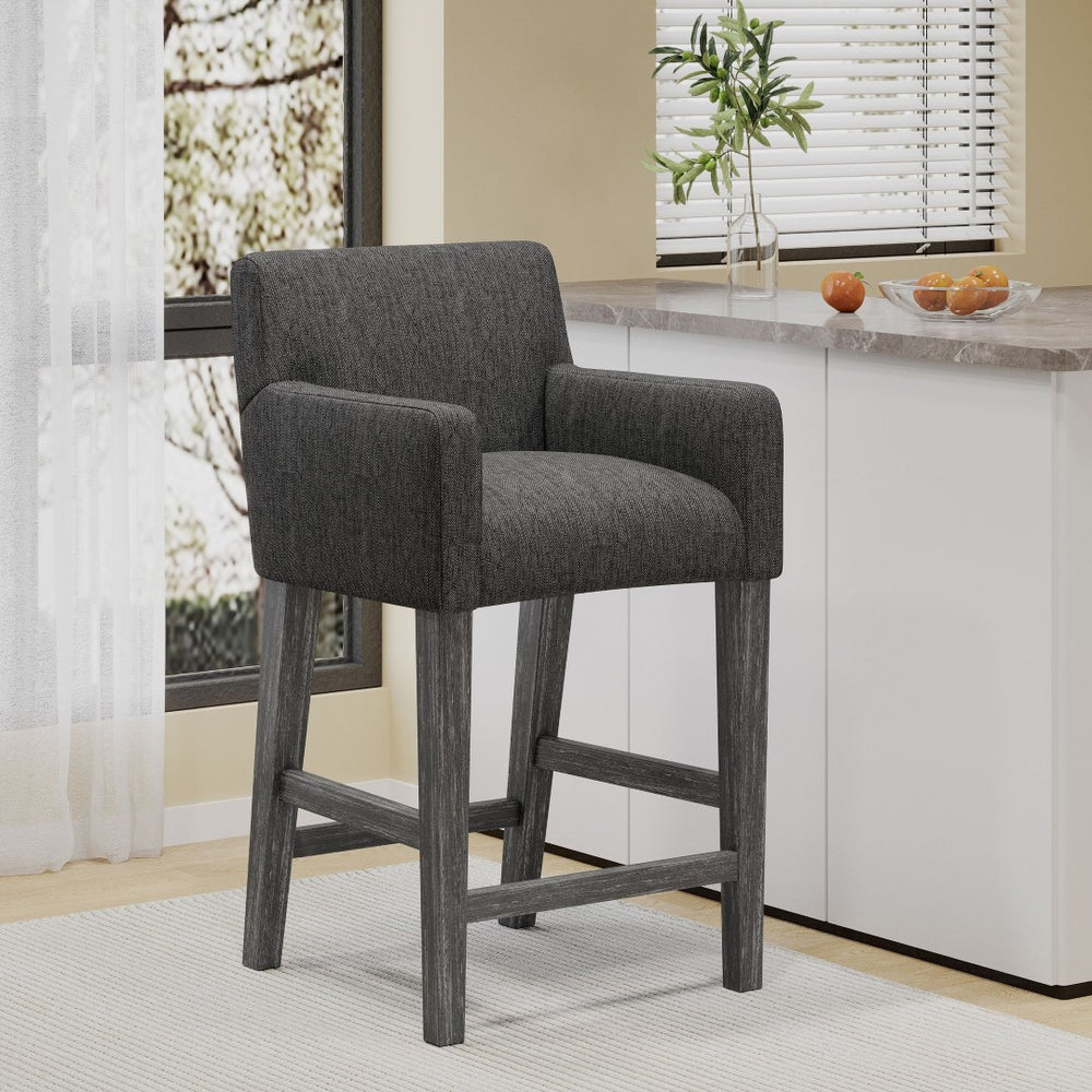 English Elm Upholstered Counter Stool with Arms Rubberwood Frame for Kitchen Island or Home Bar N780P365871C