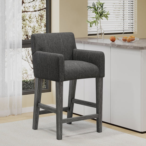 English Elm Upholstered Counter Stool with Arms Rubberwood Frame for Kitchen Island or Home Bar N780P365871C