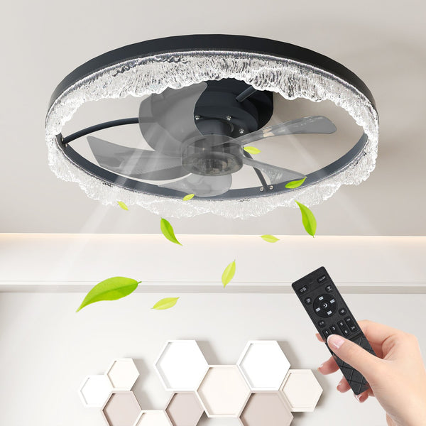 English Elm 20" Modern LED Ceiling Fan Light Flush Mount with Hidden Blades, Remote & App Control, Dimmable W2312P368708