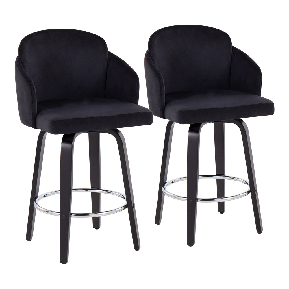 English Elm Dahlia Modern Black Velvet Counter Stools With Gold Accents & 360° Swivel - Set Of 2 For Chic Dining B202S00224