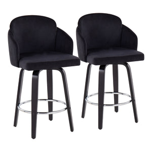 English Elm Dahlia Modern Black Velvet Counter Stools With Gold Accents & 360° Swivel - Set Of 2 For Chic Dining B202S00224