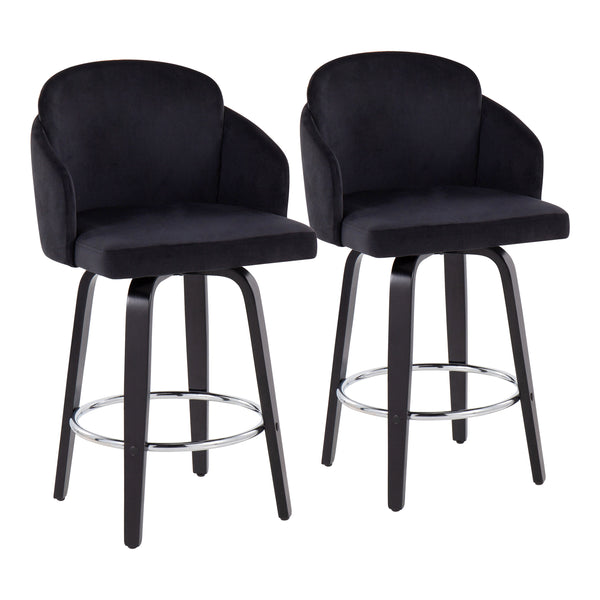 English Elm Dahlia Modern Black Velvet Counter Stools With Gold Accents & 360° Swivel - Set Of 2 For Chic Dining B202S00224