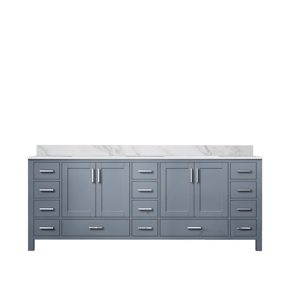 English Elm Dark Grey Double Bath Vanity 84" W With Durable Carrara Marble Top & Ample Storage Solutions B2731P258972