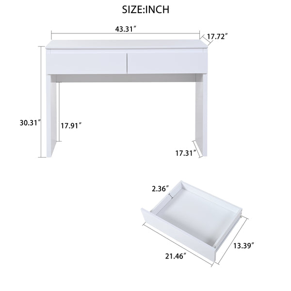 English Elm Modern Two-Drawer Dressing Table with Storage Shelves, MDF Construction, Multiroom Vanity Desk W2565P254277