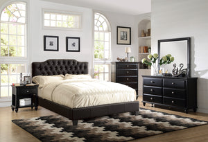 English Elm Black Faux Leather Queen Bedframe with Arched Diamond Tufted Headboard, Modern Upholstered Elegance B011S02007