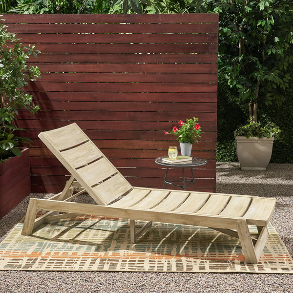 English Elm Christopher Knight Home® - Maki Chaise Lounge - Stylish Acacia Wood & Metal Outdoor Lounger With Adjustable Backrest For Comfort 70998.00LGRYMP1